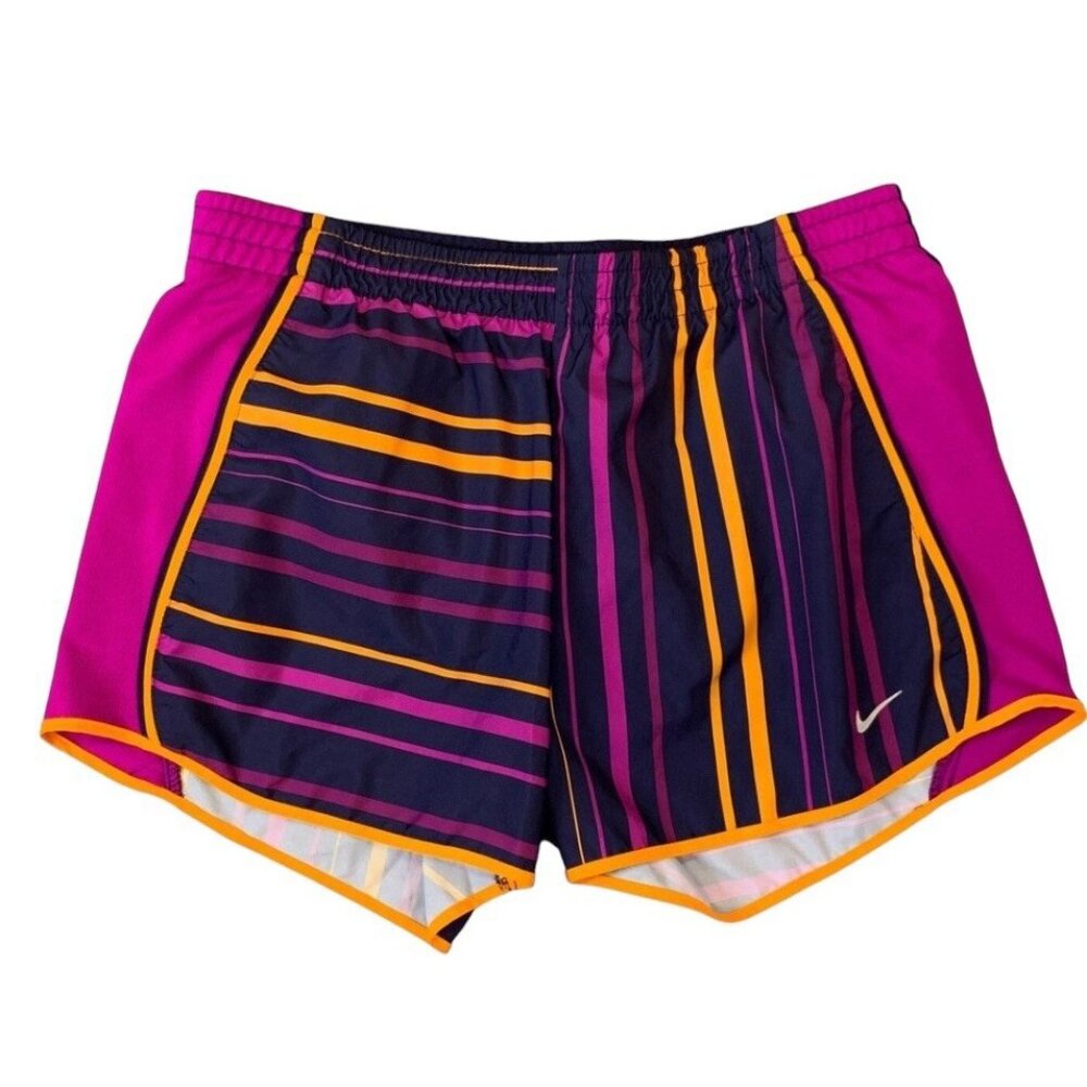 NIKE Tempo Running Gym Shorts DriFit Lined Sz SMALL Navy Pink Orange Stripe